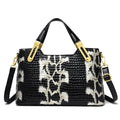 Black horizontal square messenger bag with chain strap and multiple compartments