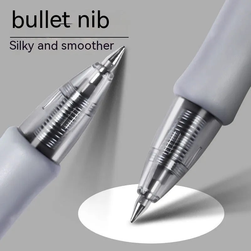 A single 0.5mm gel pen with a plastic barrel, shown with black, red, and blue ink refill options.