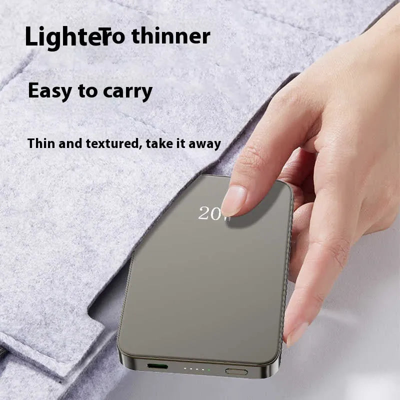 Ultra-thin compact wireless magnetic power bank 10000mAh in Black, Titanium Gray, and White