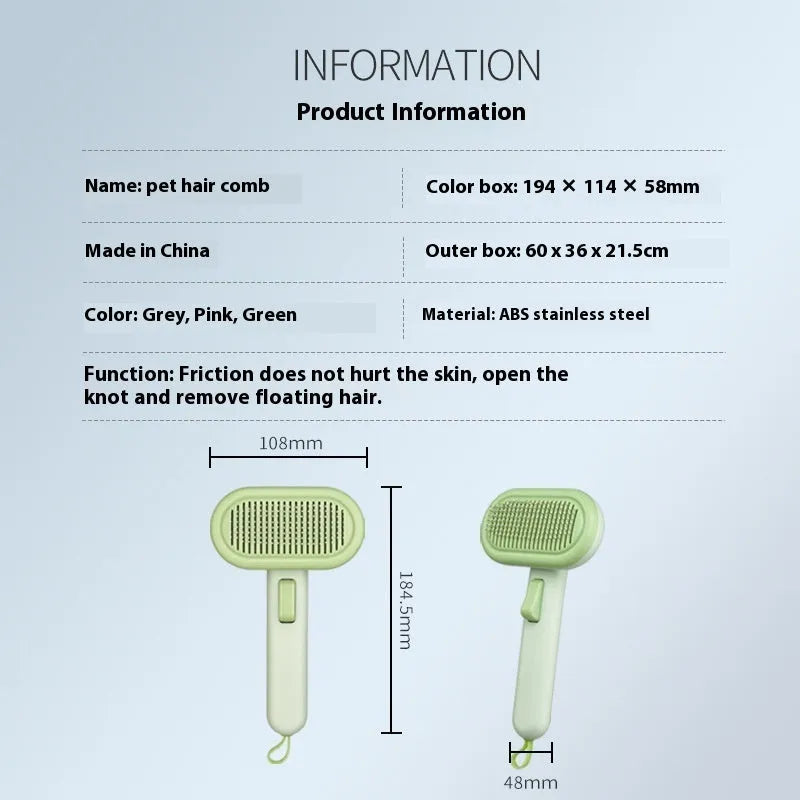 Large pet grooming comb with stainless steel blades and ABS handle in light green colour