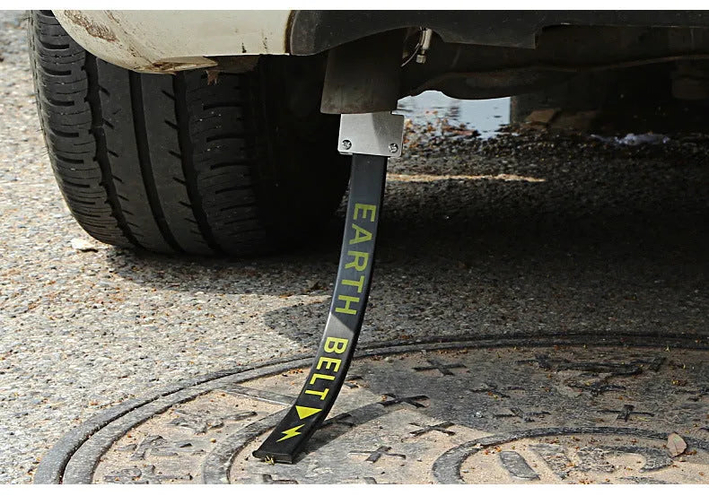 Black car electrostatic grounding belt with 370mm rubber-coated copper chain for static discharge.