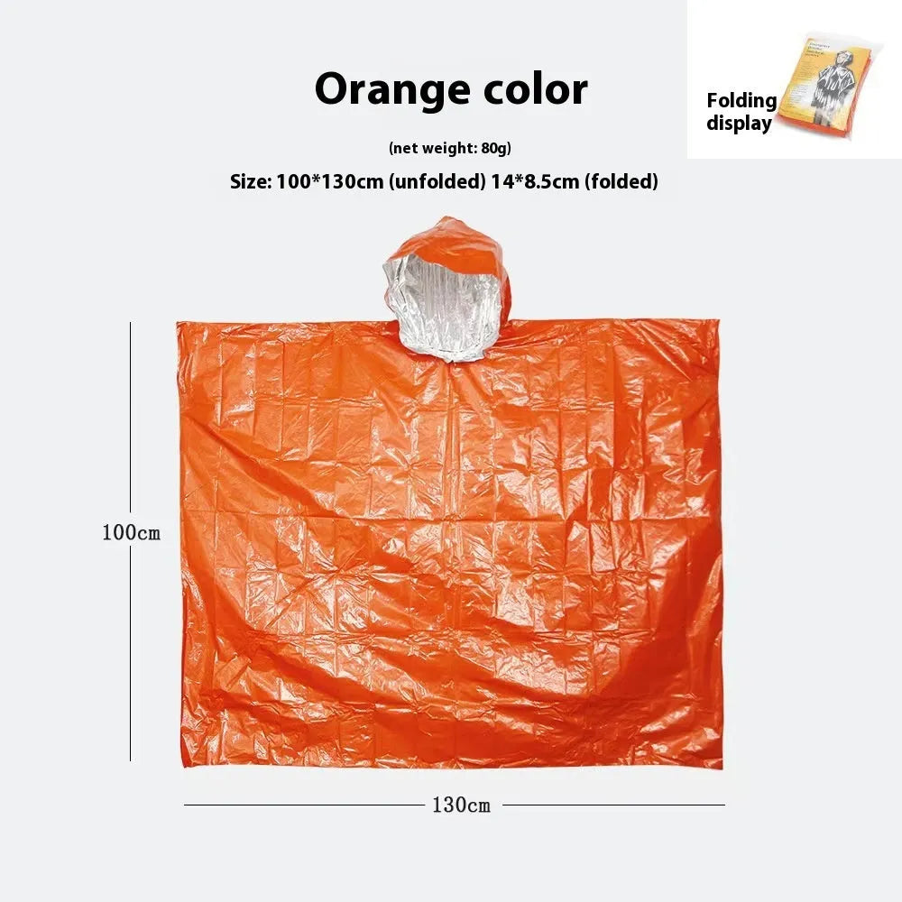Marathon Wild Cross-country Raincoat in orange or army green, shown flat with dimensions 100x130cm.