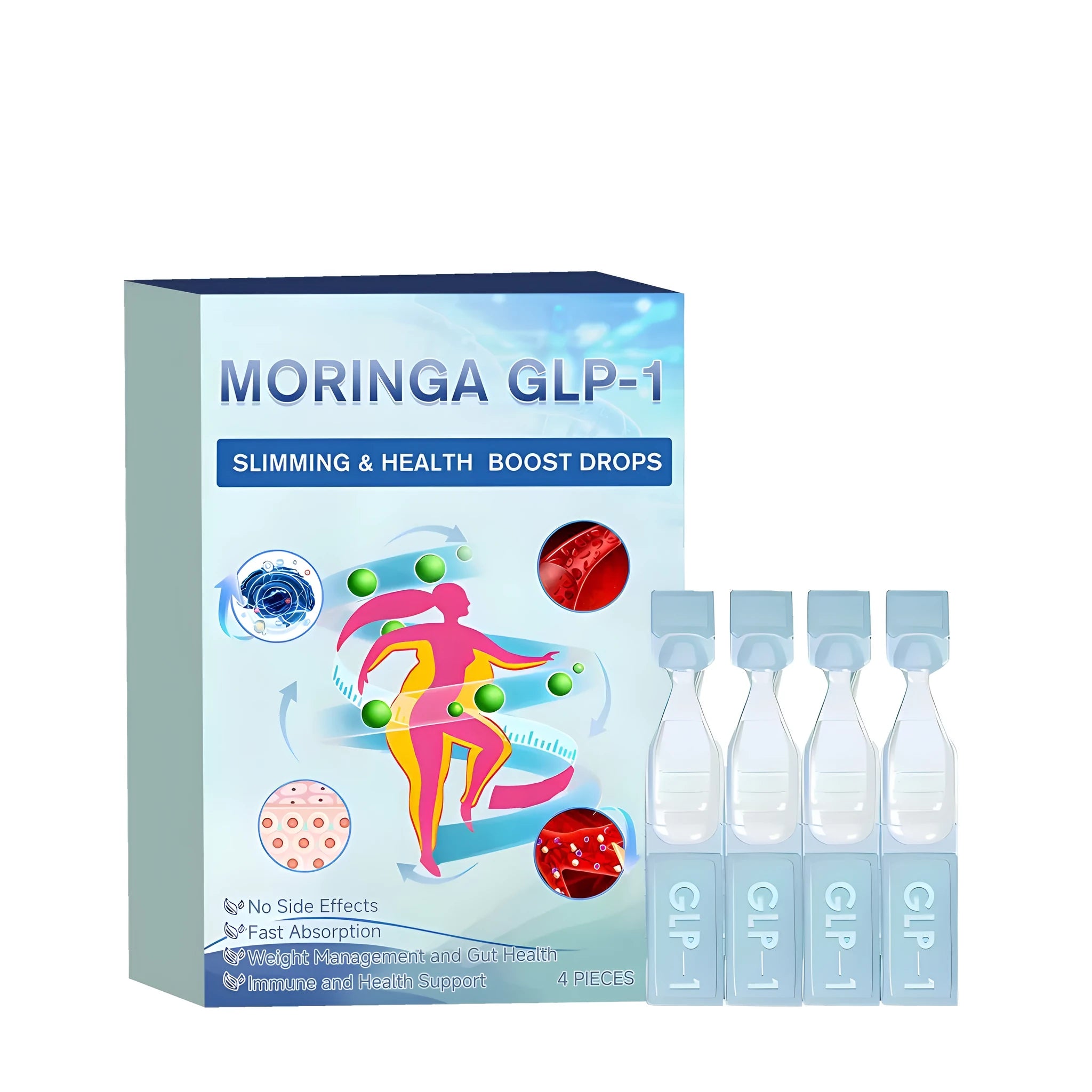 Four dropper bottles of mint flavoured appetite suppressant drops with traditional Chinese medicine extract
