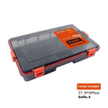 Blue waterproof PP plastic fishing lure storage box with lid open, showing compartments.
