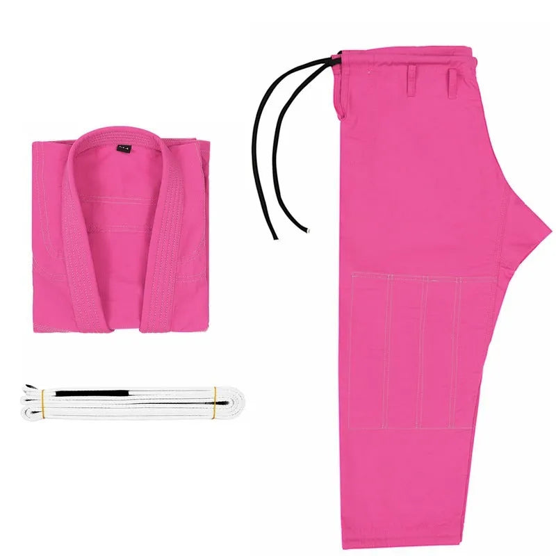 Thin cotton blend Brazilian Jiu-Jitsu gi set showing jacket and trousers in one of five colour options.