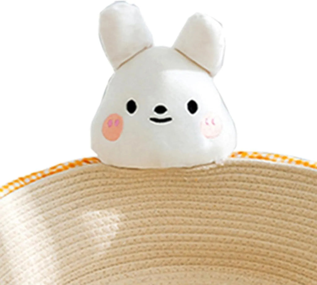 Woven cotton rope cat bed with scratching surface in basket design