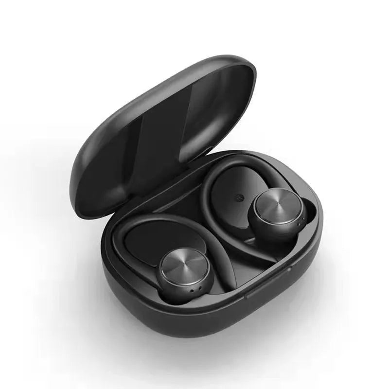 R200TWS sports Bluetooth headset ear-mounted plastic build with digital display in black colour