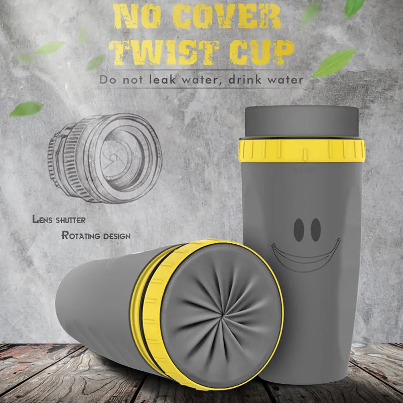 Double wall insulated travel tumbler with twist seal showing cartoon patterns and straw