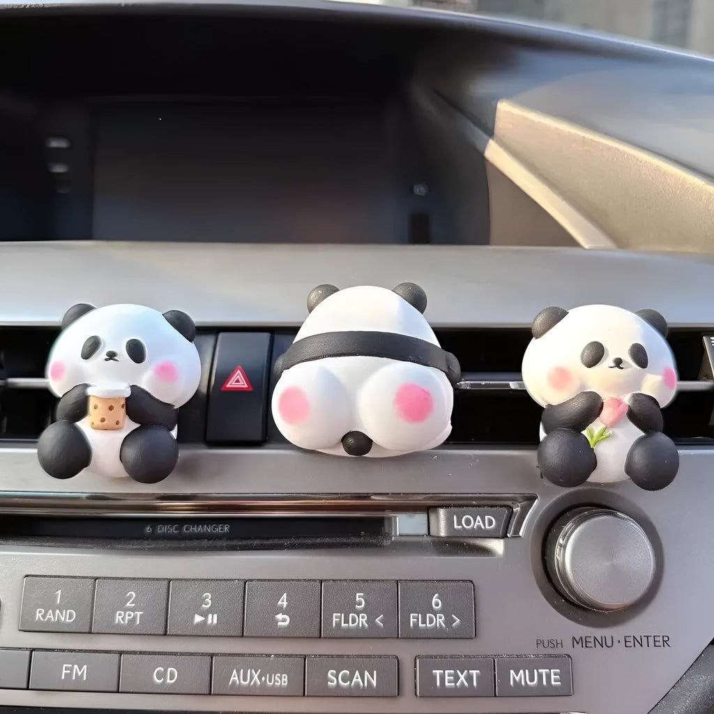 Panda car vent perfume diffuser with milk tea, flower and back panda designs