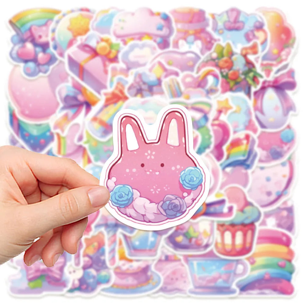 Pack of 50 cute candy and small object design waterproof stickers for journal decoration.