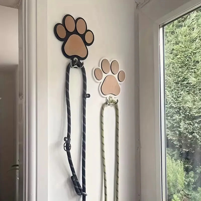Wooden paw print coat hook in black colour with wall mounting hardware
