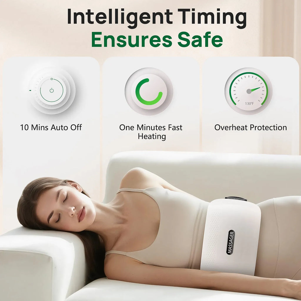 Smart Bian Stone Abdominal Massager with heat and light wave therapy, white finish, with auto kneading feature