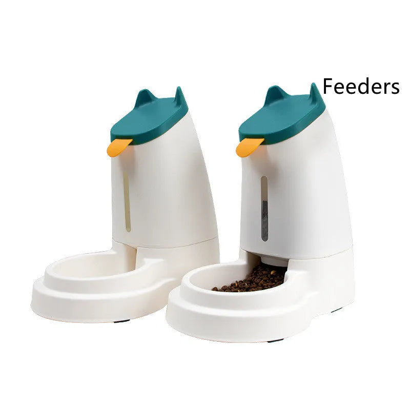 Automatic plastic large capacity pet feeder with water dispenser in grey black for home pet care