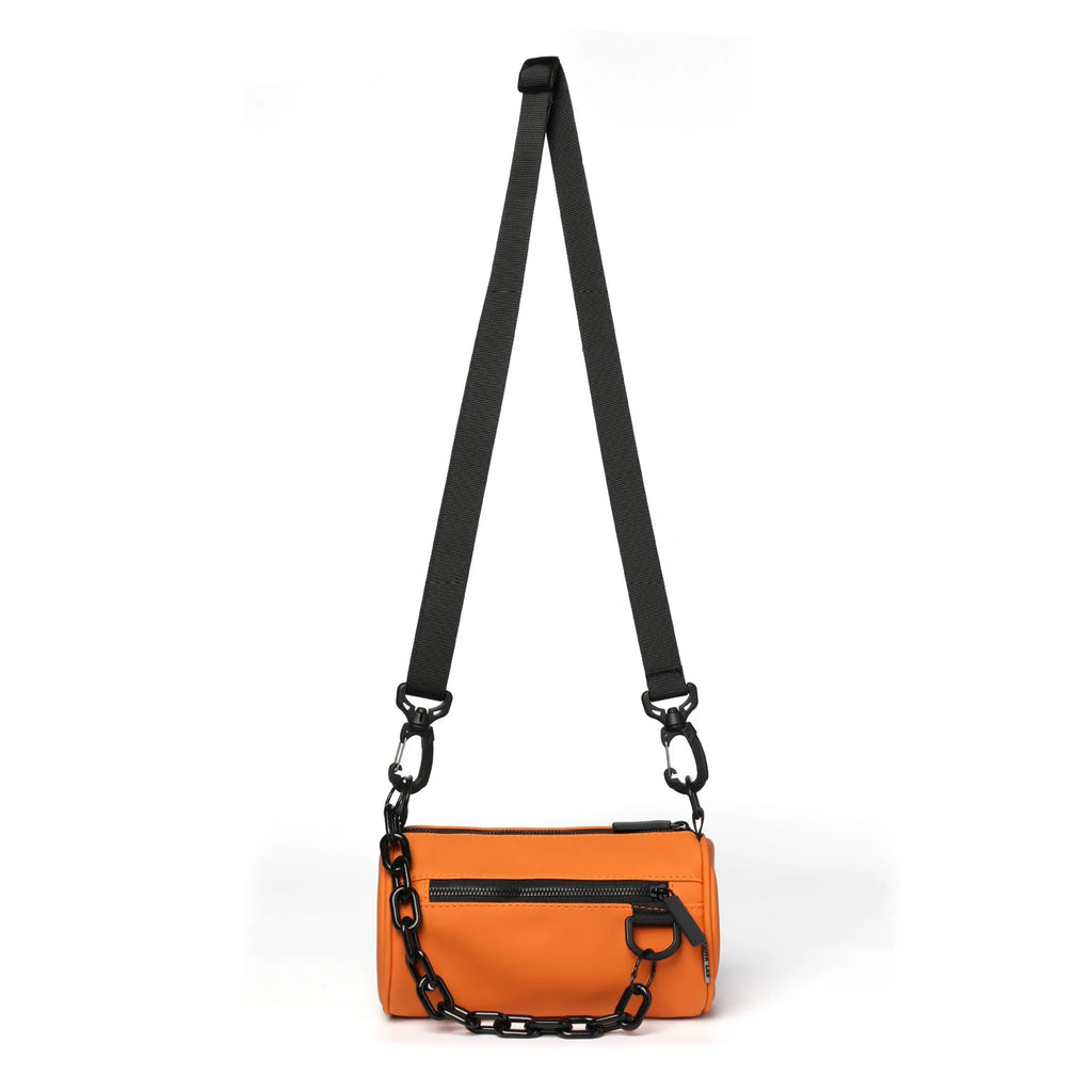 Oxford cloth waterproof messenger crossbody bag with chain detail in black, grey, or orange colours