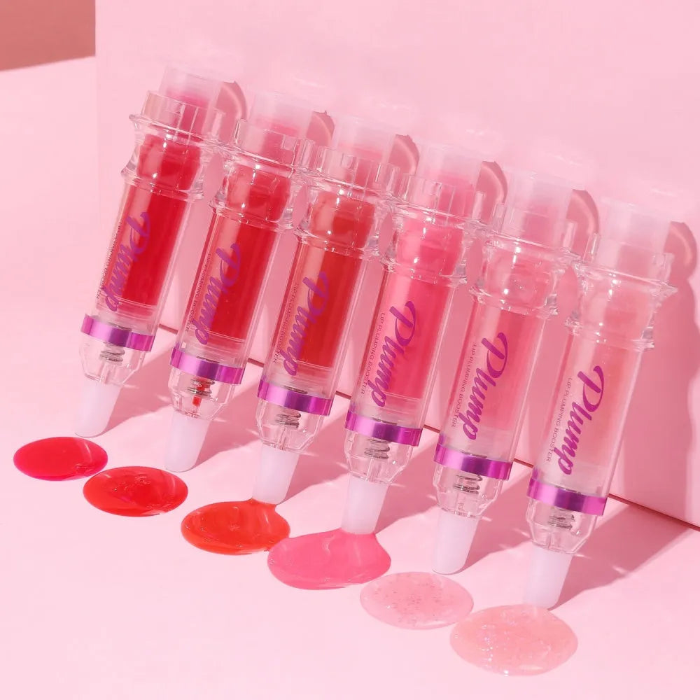 Lip mirror liquid lipstick tube showing built-in applicator with six colour options displayed