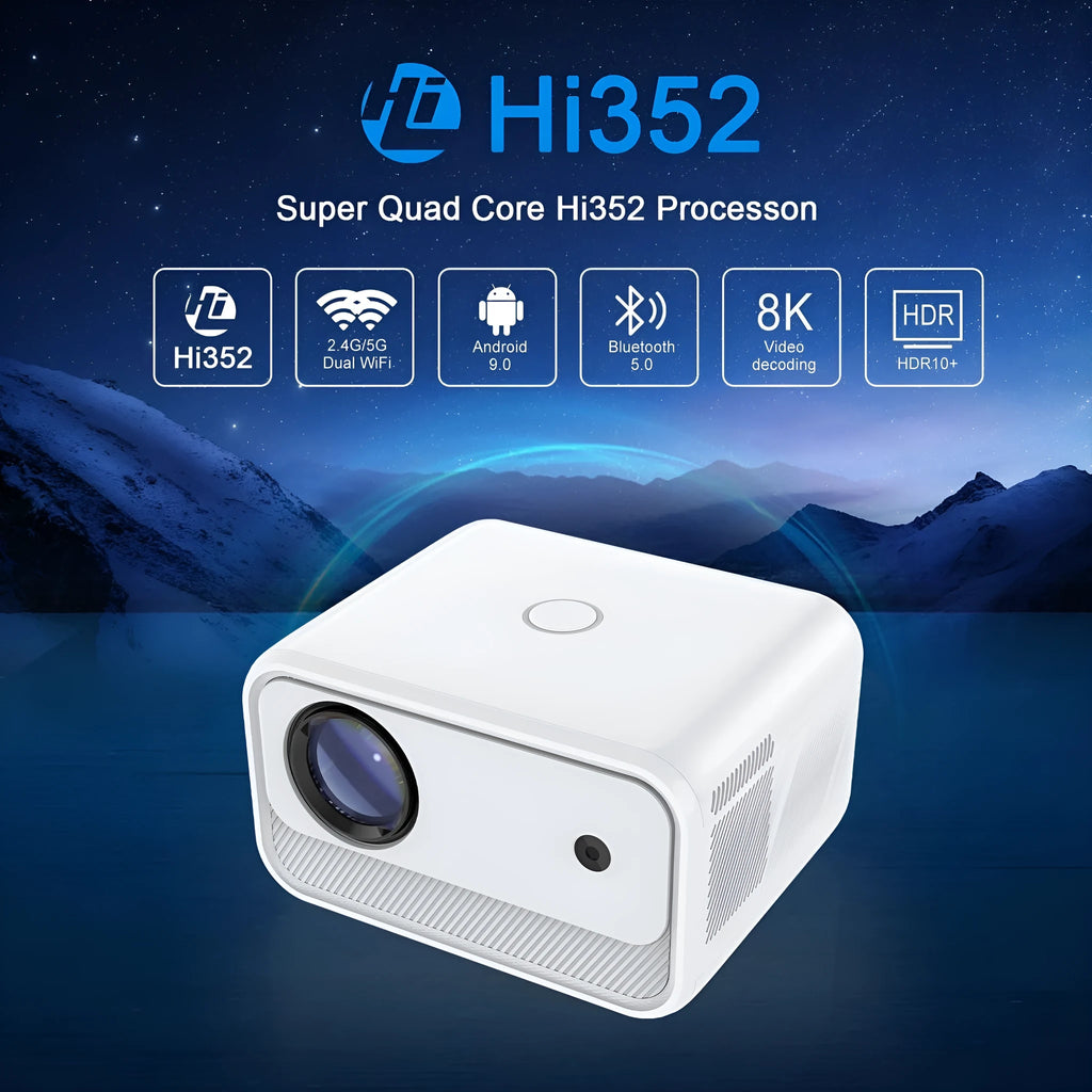 White home office HD projector with 1080p resolution and electric focus