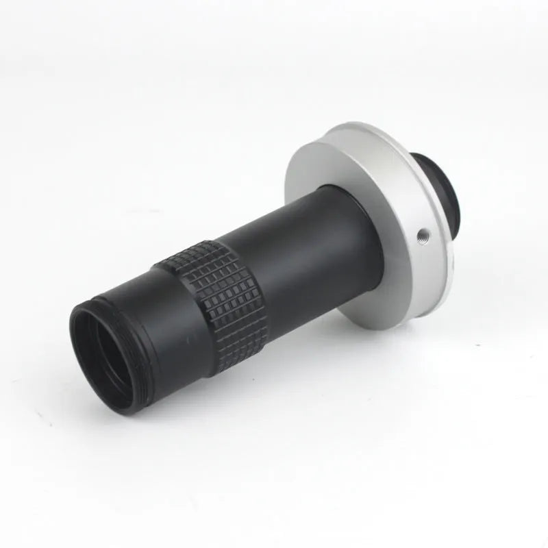 Black industrial monocular lens for camera macro inspection with 130x magnification capability
