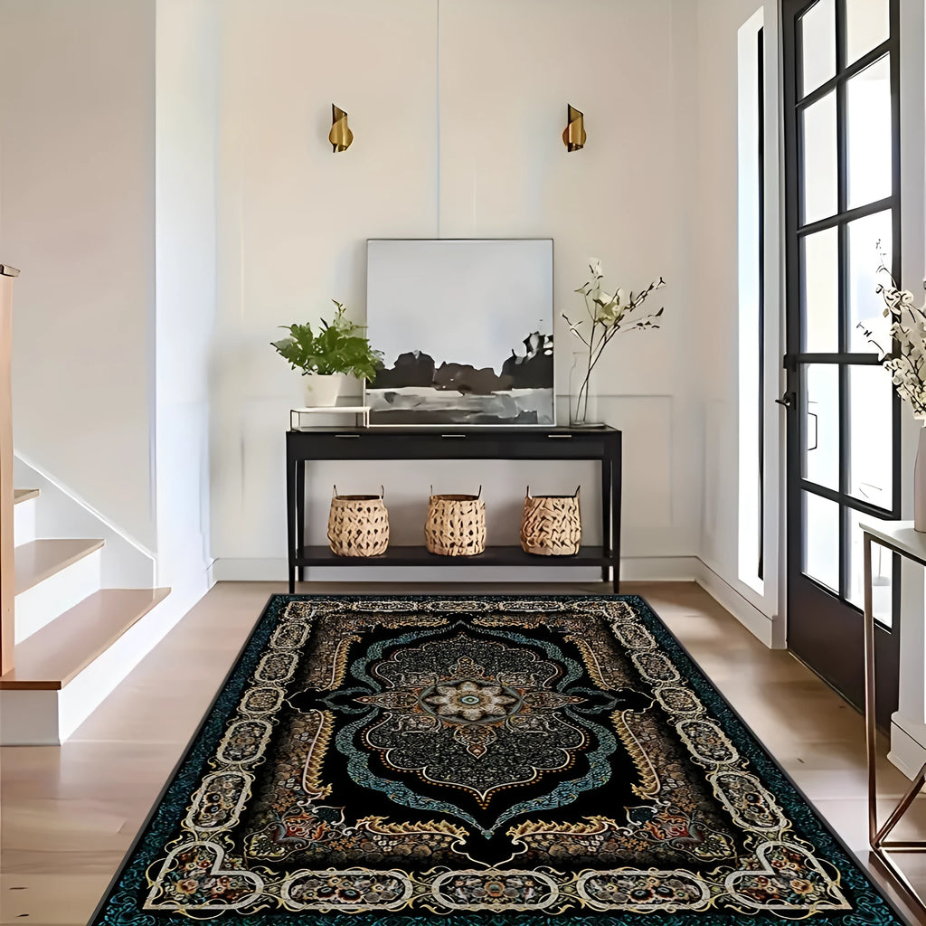Washable crystal velvet Persian style living room carpet in rectangular shape with printed pattern