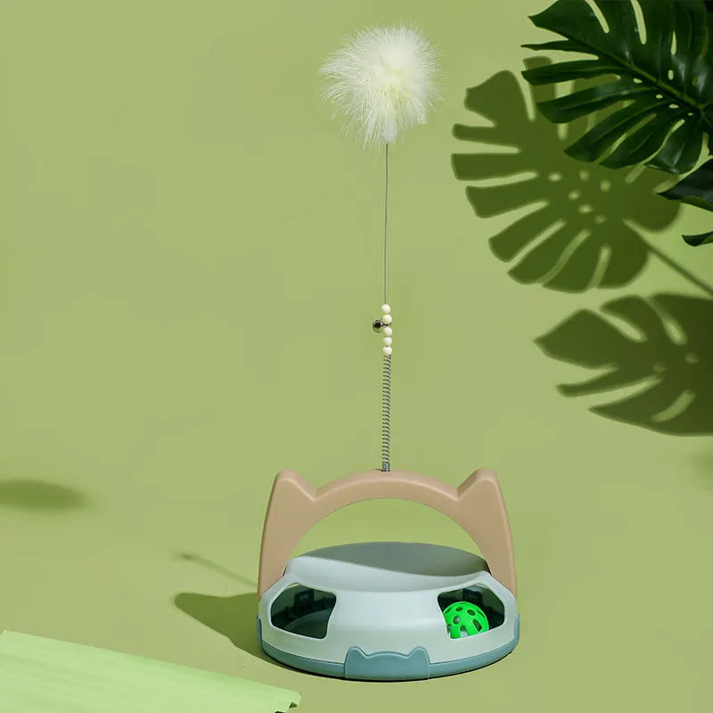 Cat toy with wand handle and spinning ball attachment in multiple colour options