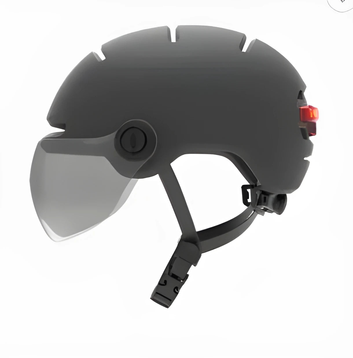 Cycling helmet with built-in red LED tail and brake lights on the rear, shown in M and L sizes.