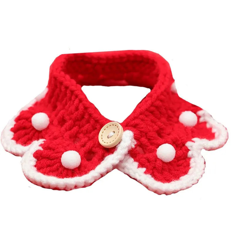 Customisable milk cotton knitted pet collar with cartoon pattern for small dogs, cats and rabbits