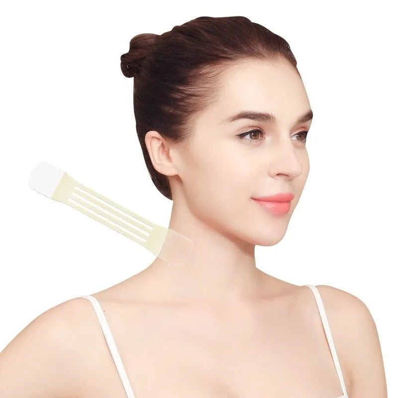Skin tone neck contouring adhesive tape with V27 and V29 pattern options including strips and patches