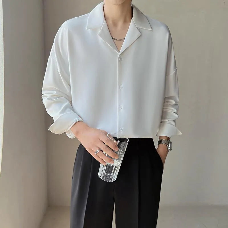 Solid colour long sleeve cardigan shirt with lapel collar in apricot, polyester fabric, front view