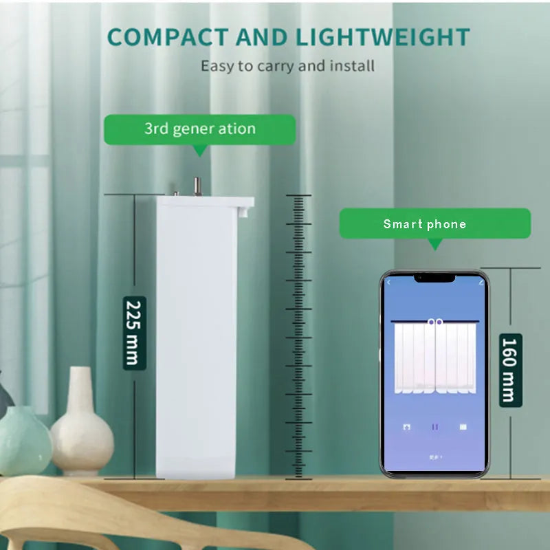 Smart curtain motor kit with aluminium track, remote control, and rechargeable lithium battery