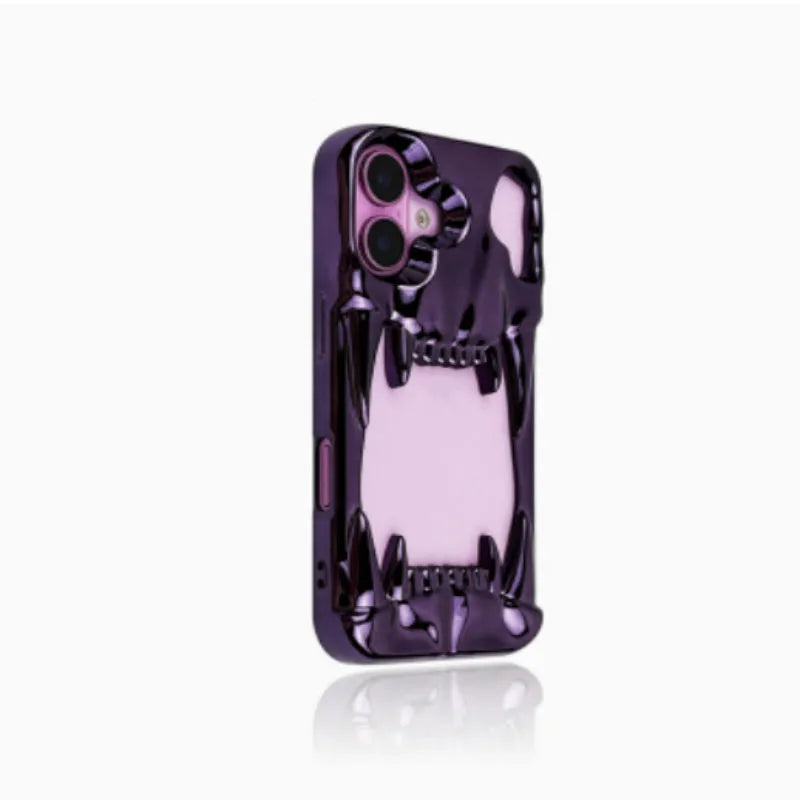 Bright silver electroplated silicone phone case with hollow skull and tiger tooth design for iPhone