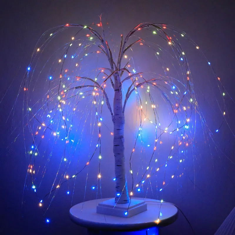 Scene arrangement illusion copper wire night light 500mm warm white black willow with USB and battery power