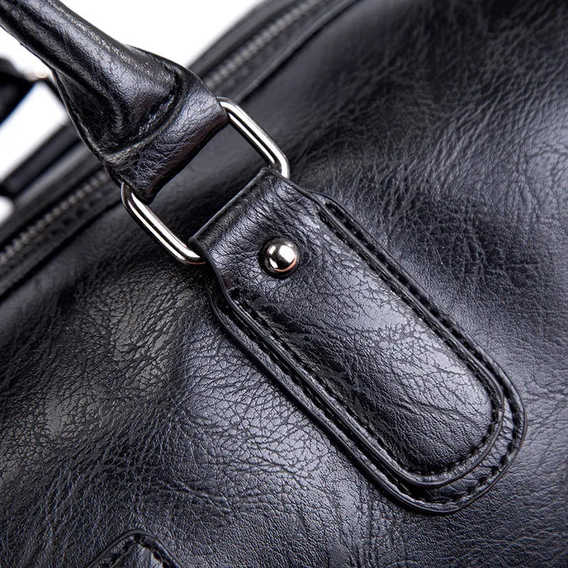 Men's large capacity black PU crossbody shoulder bag for travel with water-resistant finish