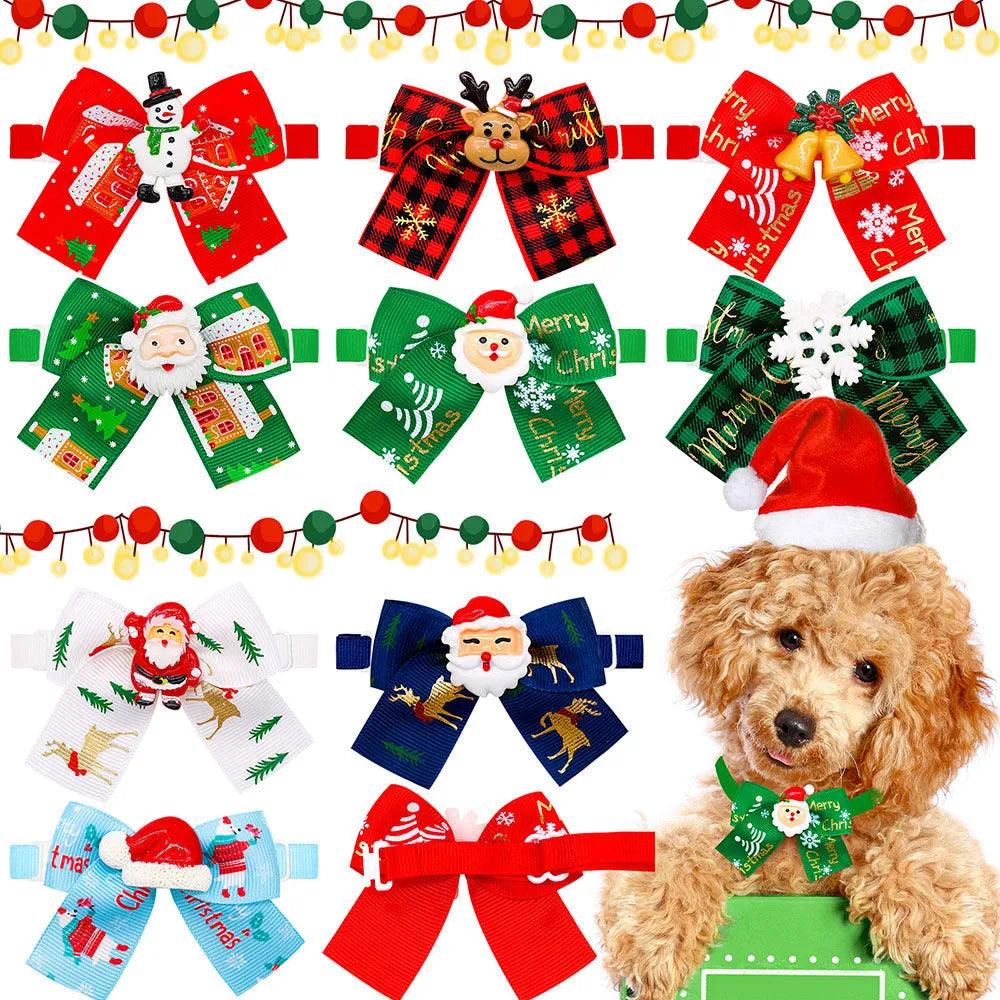 Christmas pet bow tie accessories for dogs and cats in red and green patterns