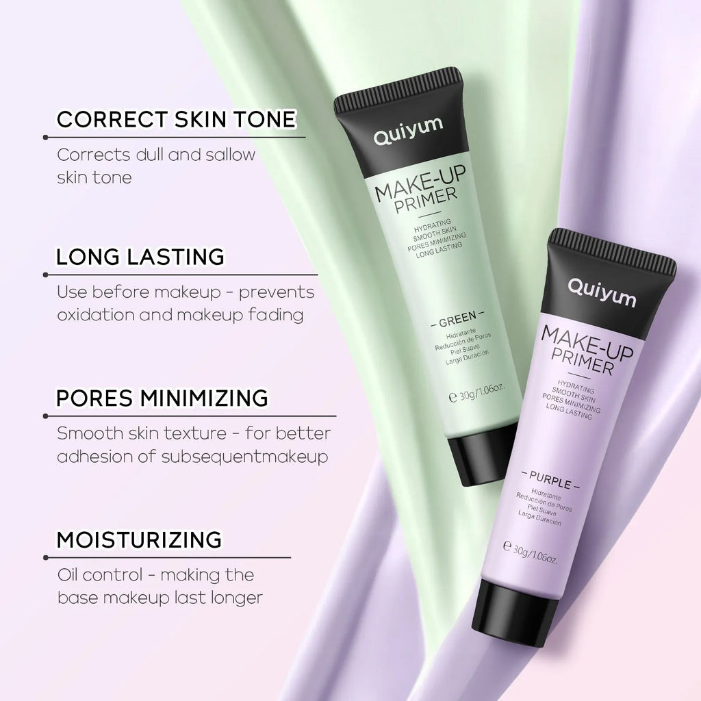 30g makeup primer compact showing green, pink, and purple colour-correcting cream shades
