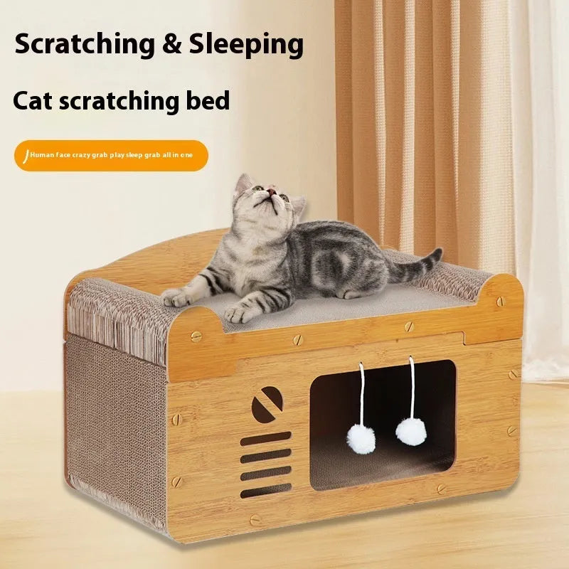 Corrugated paper double layer cat house with dual doors in extra large 30cm size