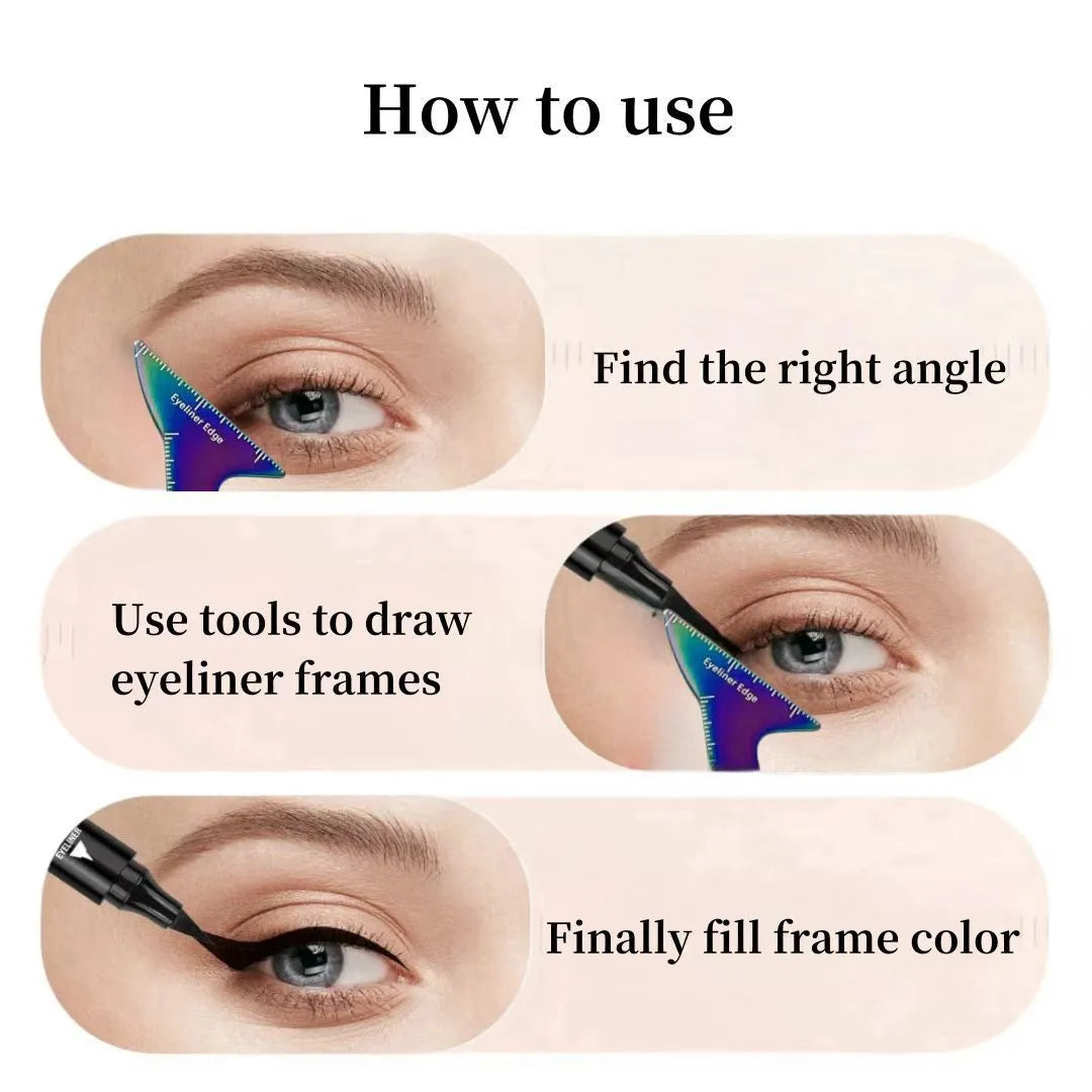 Set of three reusable pink plastic makeup stencils for eyeliner, eyebrows, and nose contour on a plain background.