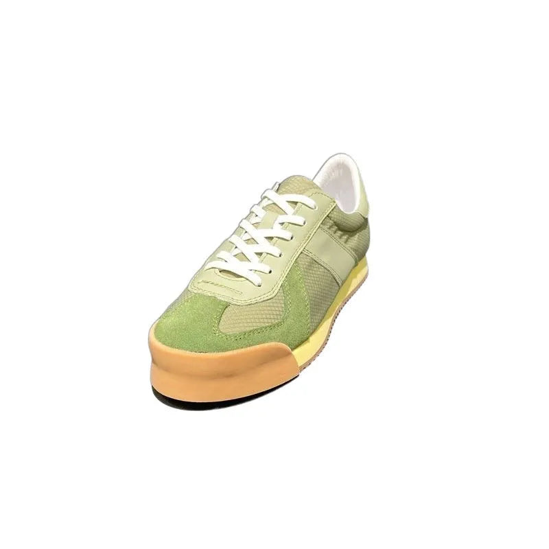 Men's summer sports shoes with cow suede leather upper and breathable mesh panels in multiple colour options