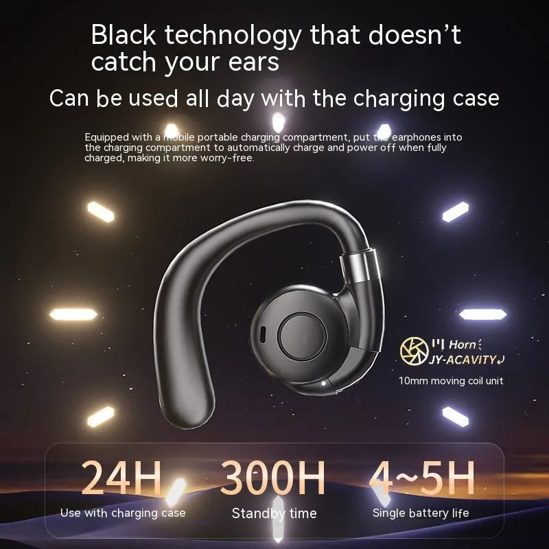 Non-entry ear-mounted wireless Bluetooth headset with digital display in black colour