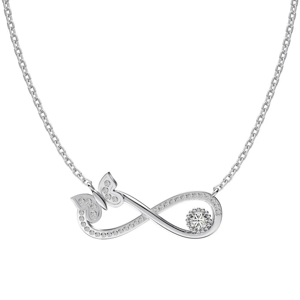 Mobius bow zircon clavicle chain in 925 sterling silver with electroplated gold or platinum finish and butterfly design
