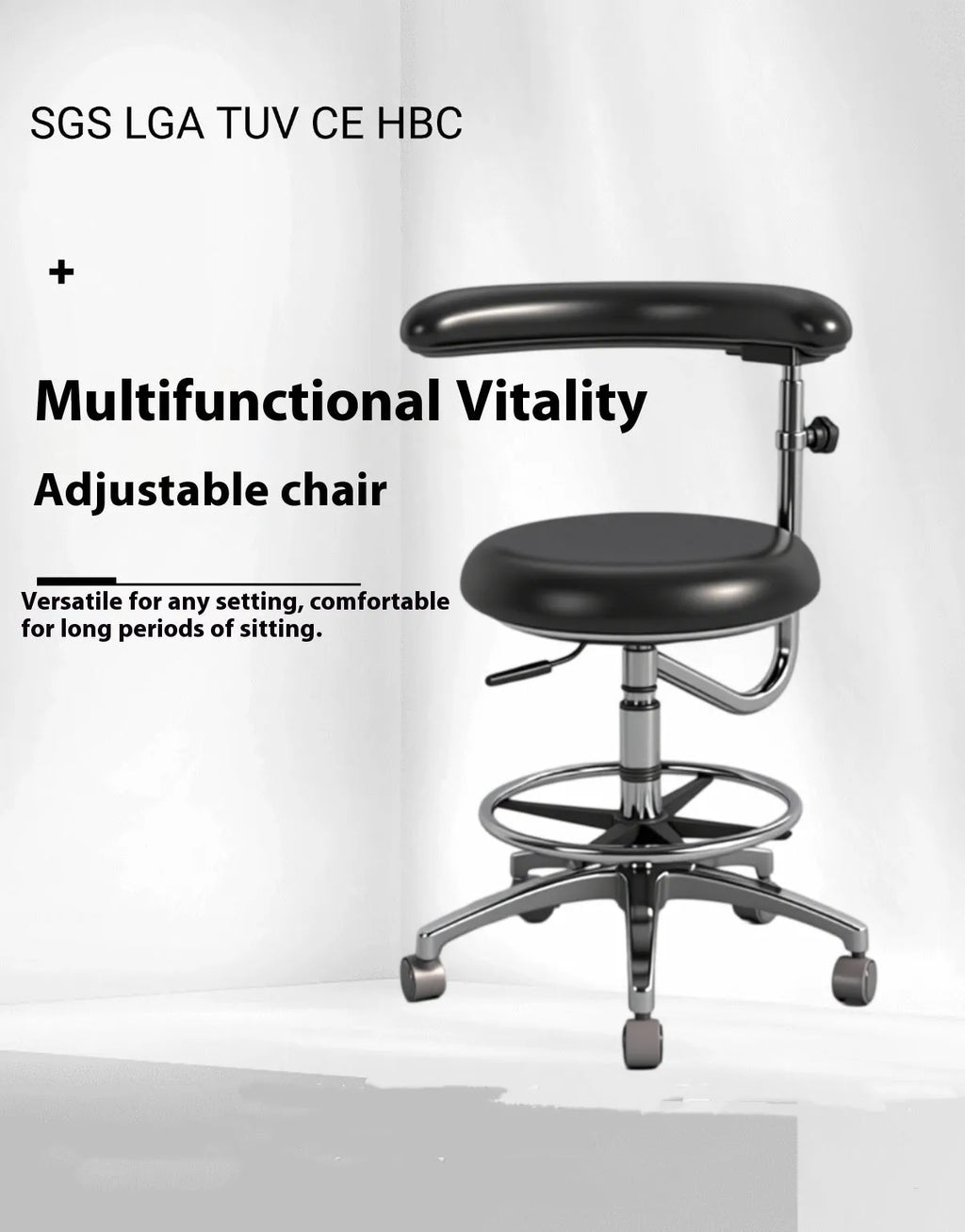 Black leather dental chair with lift mechanism for dental clinics