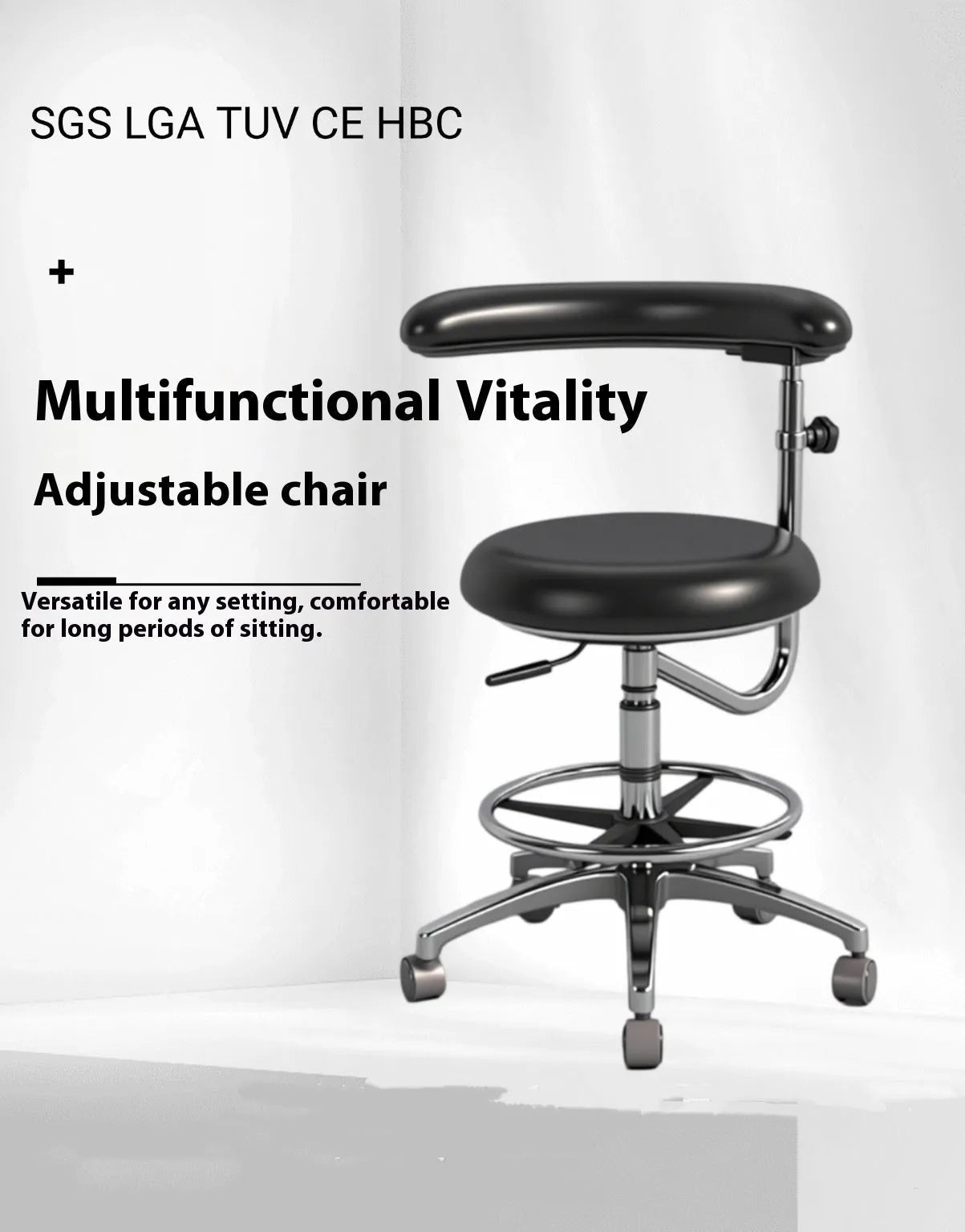 Black leather dental chair with lift mechanism for dental clinics