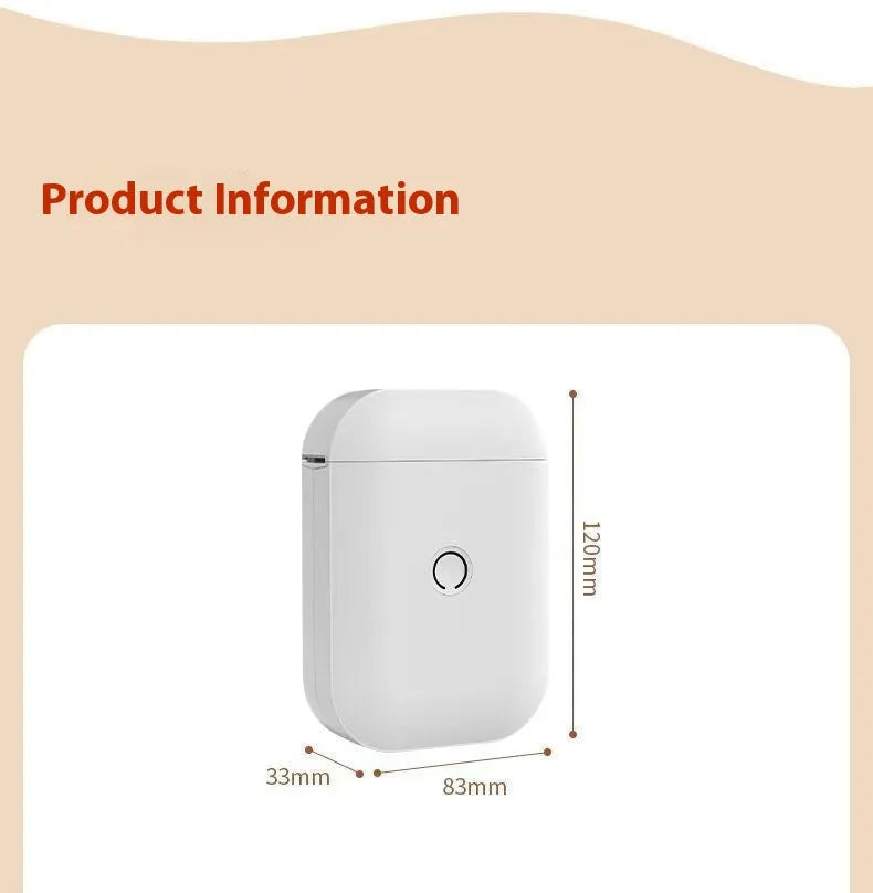 D11 AIYIN White portable Bluetooth thermal label printer with USB connectivity, dimensions 120x83x33mm