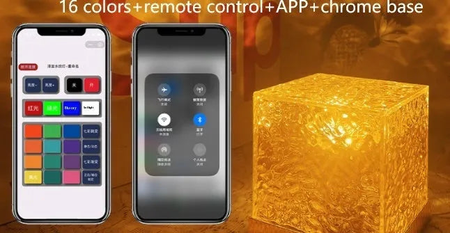 Remote control water ripple LED table lamp with USB cable and crystal projection element