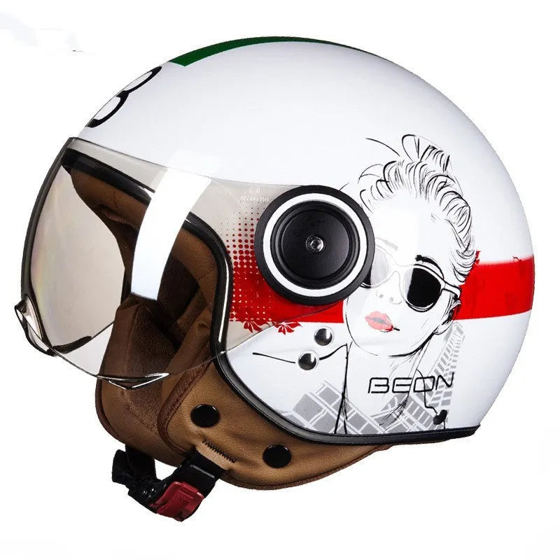 Retro battery car half helmet in bright colour options with lightweight ABS construction