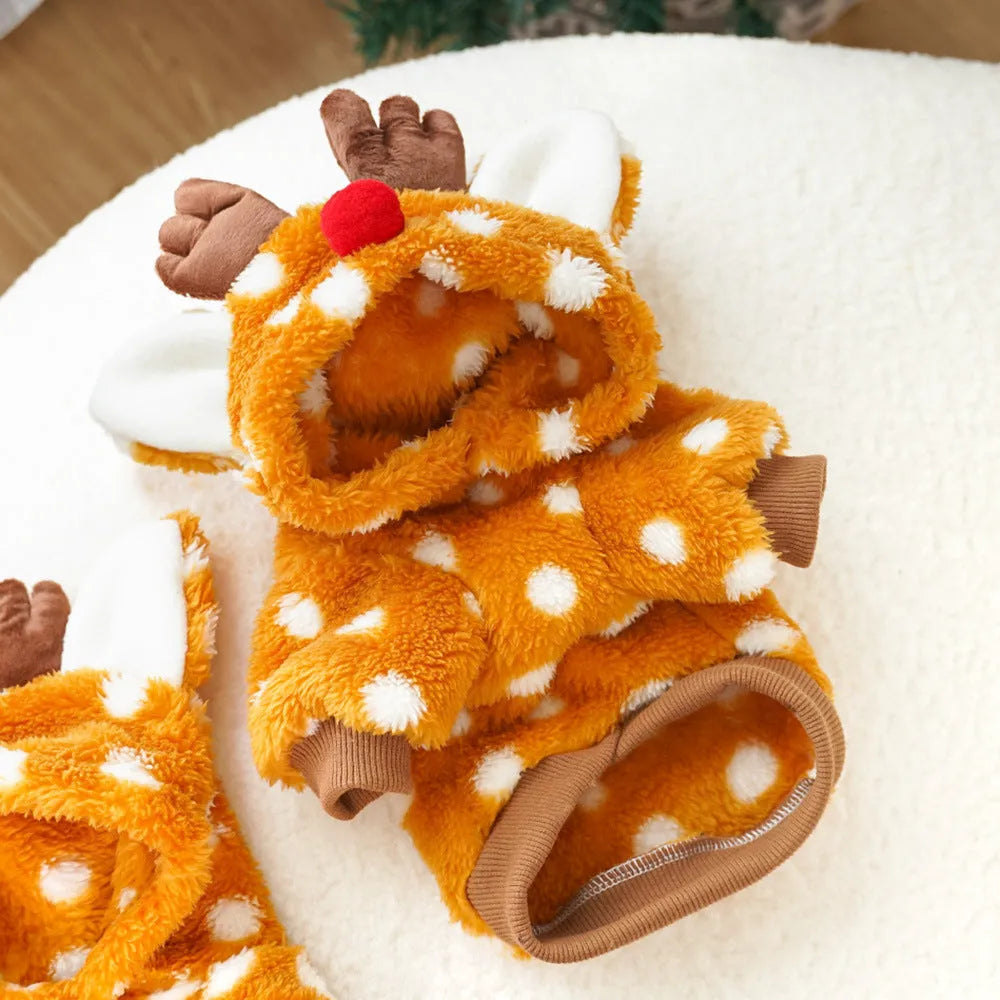 Fleece-lined elk Christmas costume for medium-sized dogs with antler design