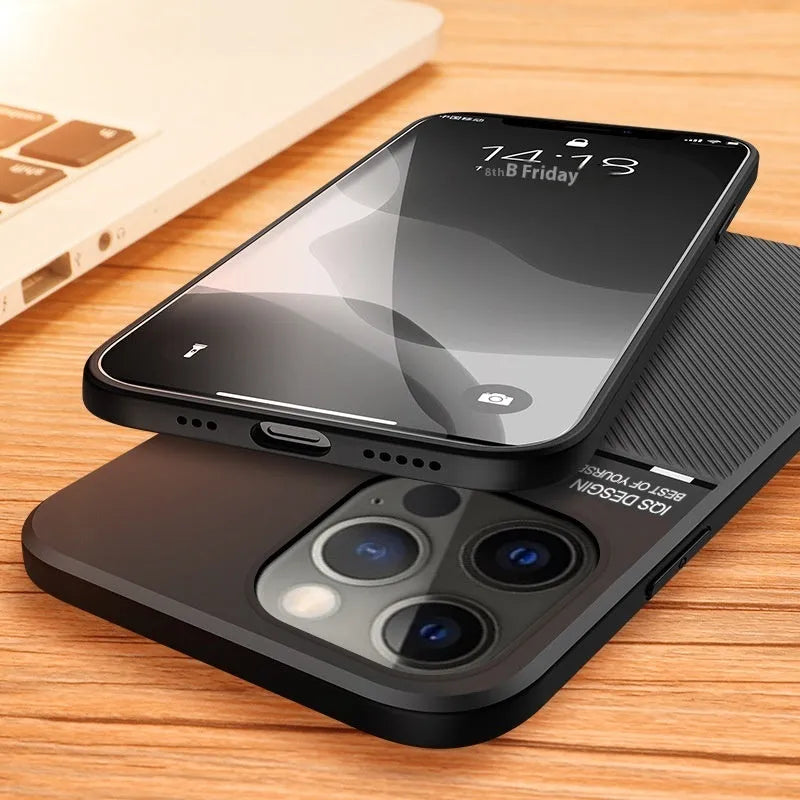 Silicone magnetic phone case for Apple iPhone 14 Pro Max in black with textured pattern and goat bar design