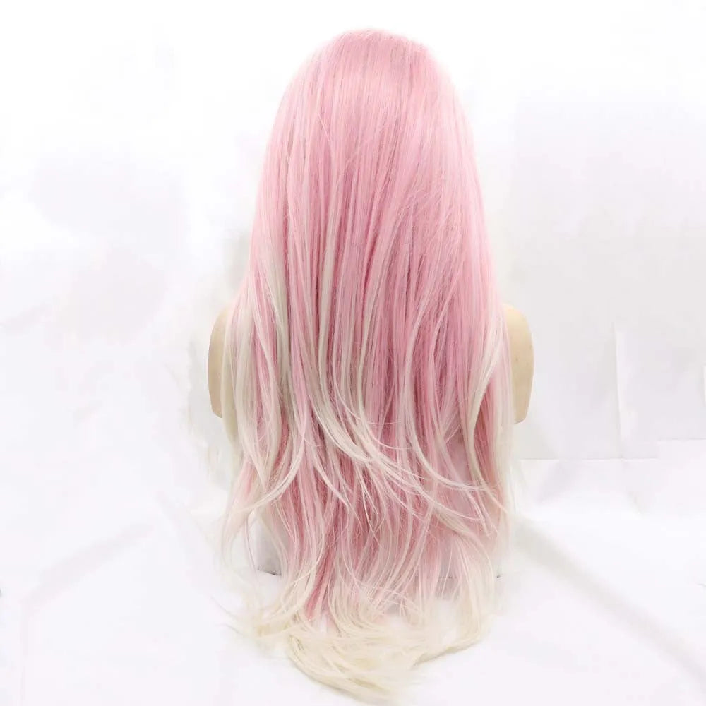 Pink gradient big wave fluffy wig with curly synthetic hair and volume construction