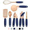 Stainless steel kitchen gadget 7-piece set with various bottle openers and a can opener in a box.
