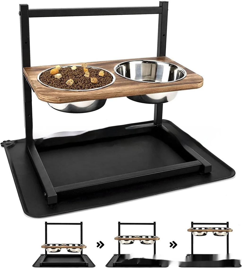 Large black iron dog bowl rack for organised pet feeding station