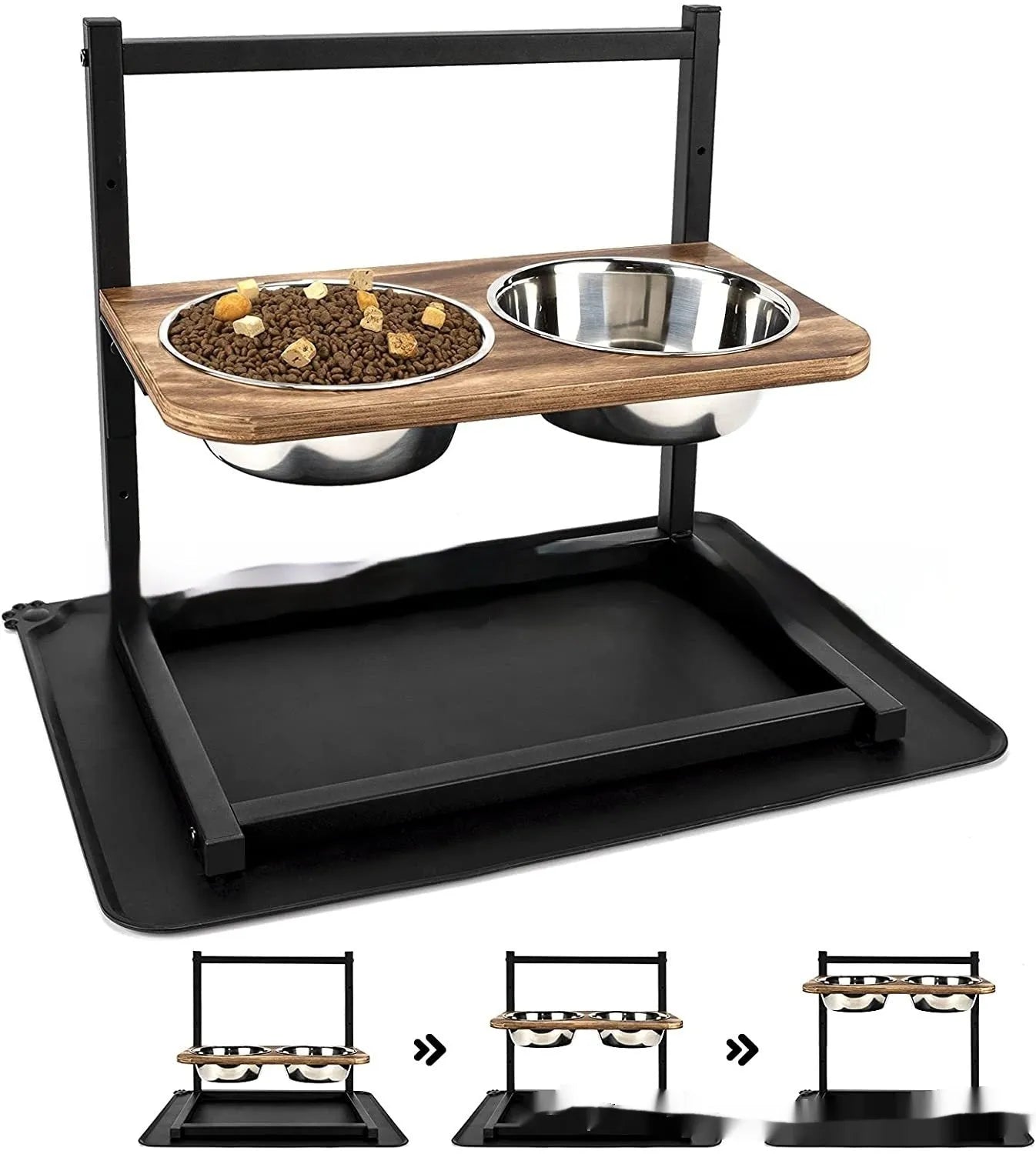 Large black iron dog bowl rack for organised pet feeding station