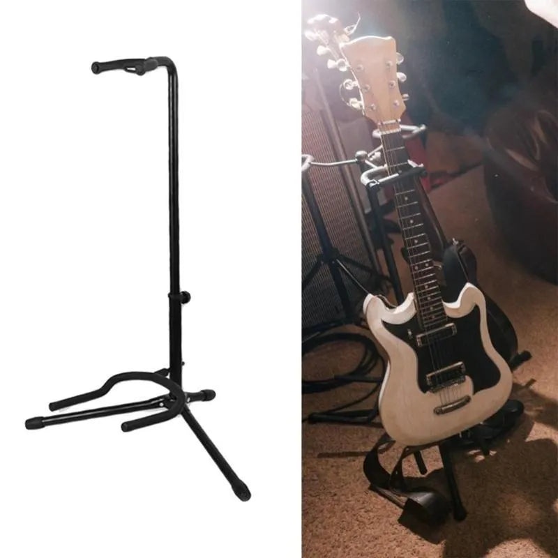 Black foldable metal guitar stand for acoustic and electric guitars